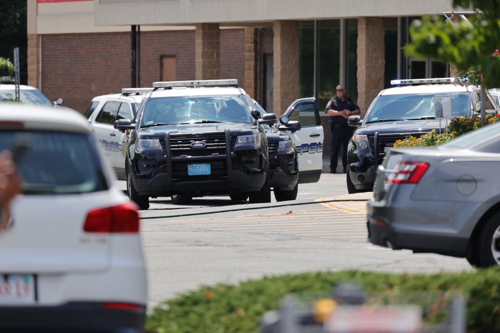 Police at a Home Depot in Chelsea, Massachusetts, on Thursday, July 7, 2022.
