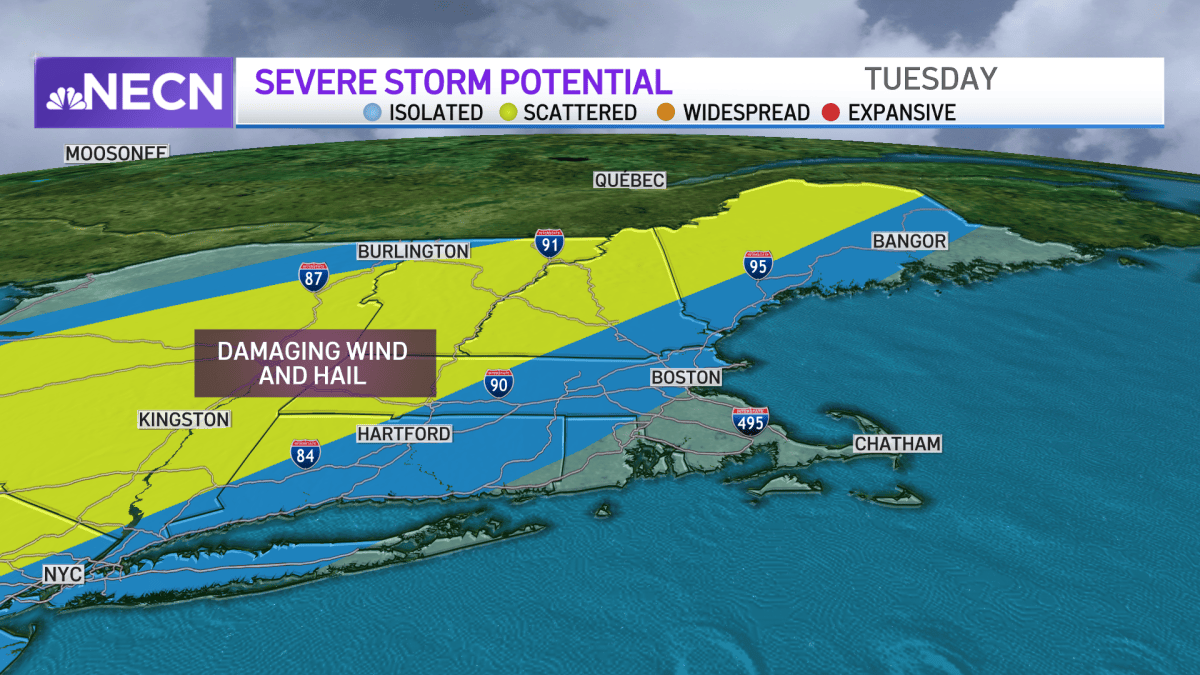 Severe Thunderstorms MA: Hail, Damaging Wind Possible Tuesday – NBC Boston