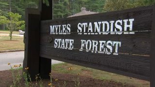 A sign at Myles Standish State Forest in Carver, Massachusetts