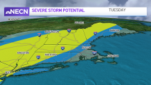 A map showing severe storm potential in New England on Tuesday, July 12, 2022.