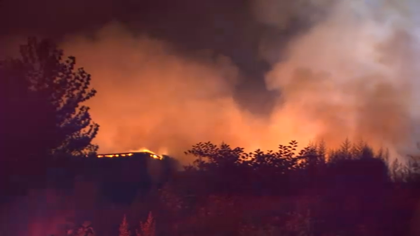 A fire breaks out at a warehouse overnight in Dudley, Massachusetts