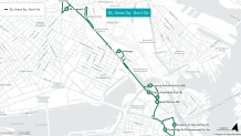 A map showing the Green Line shuttle route from Boston's Government Center north during the line's partial shutdown Aug. 22-Sept. 18..