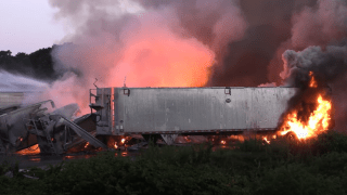 Four trailers holding construction debris go up in flames in Yarmouth