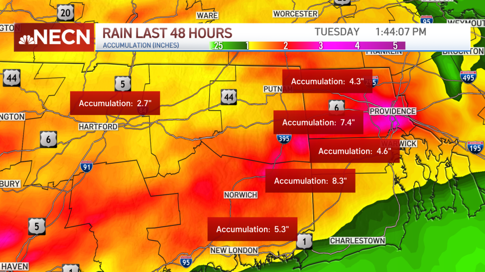 Rainfall Totals Massachusetts, Rhode Island Flooding Maps NBC Boston