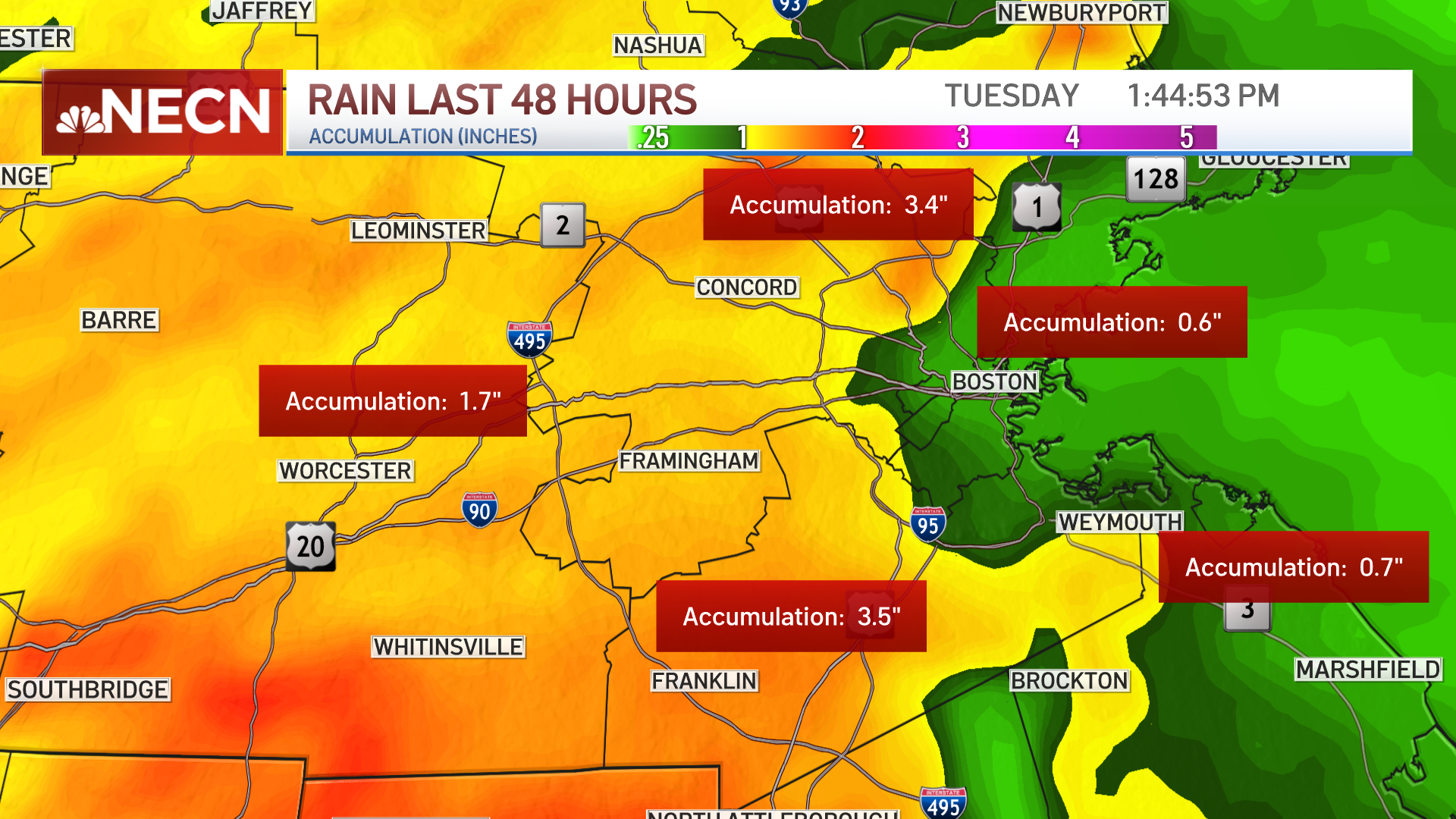 Rainfall Totals Massachusetts, Rhode Island Flooding Maps NBC Boston