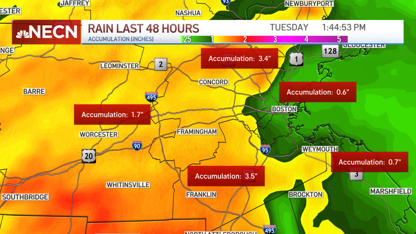 Rainfall Totals Massachusetts, Rhode Island Flooding Maps NBC Boston