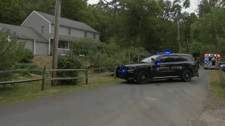 Police in Essex, Massachusetts, on Monday, Sept. 19, 2022, where military ordinance found in a home prompted the evacuation of several neighboring buildings.