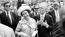 Queen Elizabeth II meets Boston mayor Kevin White, July 11, 1976.