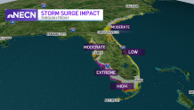 weather map shows storm surge impacts to Florida and coastal states north