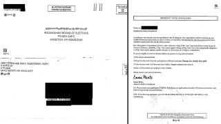 A redacted mailer sent to a New Hampshire voter by the state Democratic party with incorrect information.