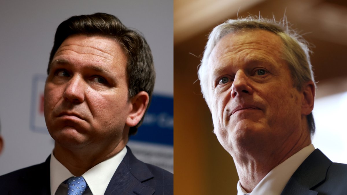 Image for Martha’s Vineyard Crisis Pits Ron DeSantis Against Charlie Baker