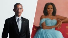 The official White House portraits of former U.S. President Barack Obama and former first lady Michelle Obama during a ceremony at the White House on September 7, 2022 in Washington, DC.