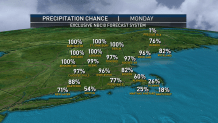 A map showing precipitation changes across New England Monday, Sept. 19, 2022. They are high across the region