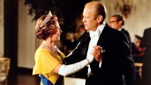President Gerald Ford and Queen Elizabeth II dance during the state dinner in honor of the queen and Prince Philip at the White House on July 7, 1976.