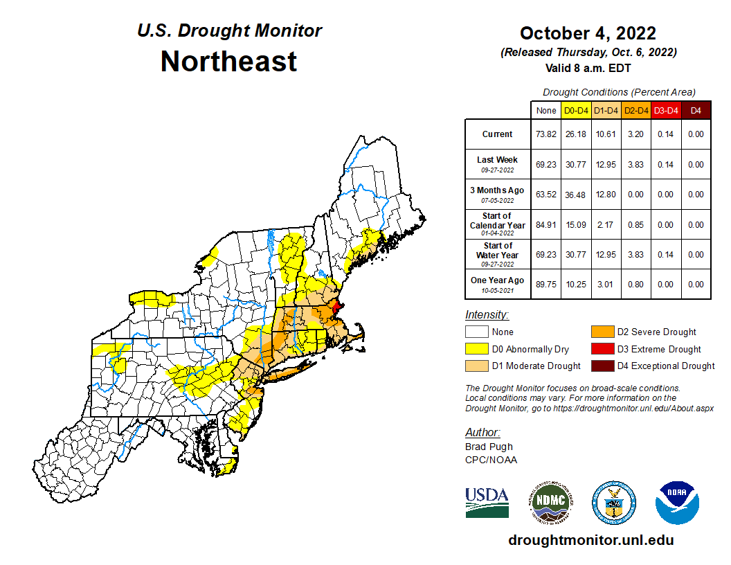 US drought monitor map shows severe and moderate conditions in much of southern New England