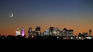 a nighttime shot of Boston's skyline