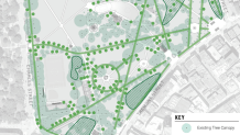 Diagram shows where new tree plantings are proposed at the Boston Common