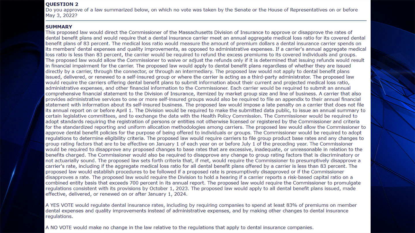 MA Ballot Question 2, Dental Insurance Explained NBC Boston