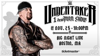 A poster for The Undertaker's one-man show in Boston on Friday, Nov. 25, 2022, showing the wrestler posing.