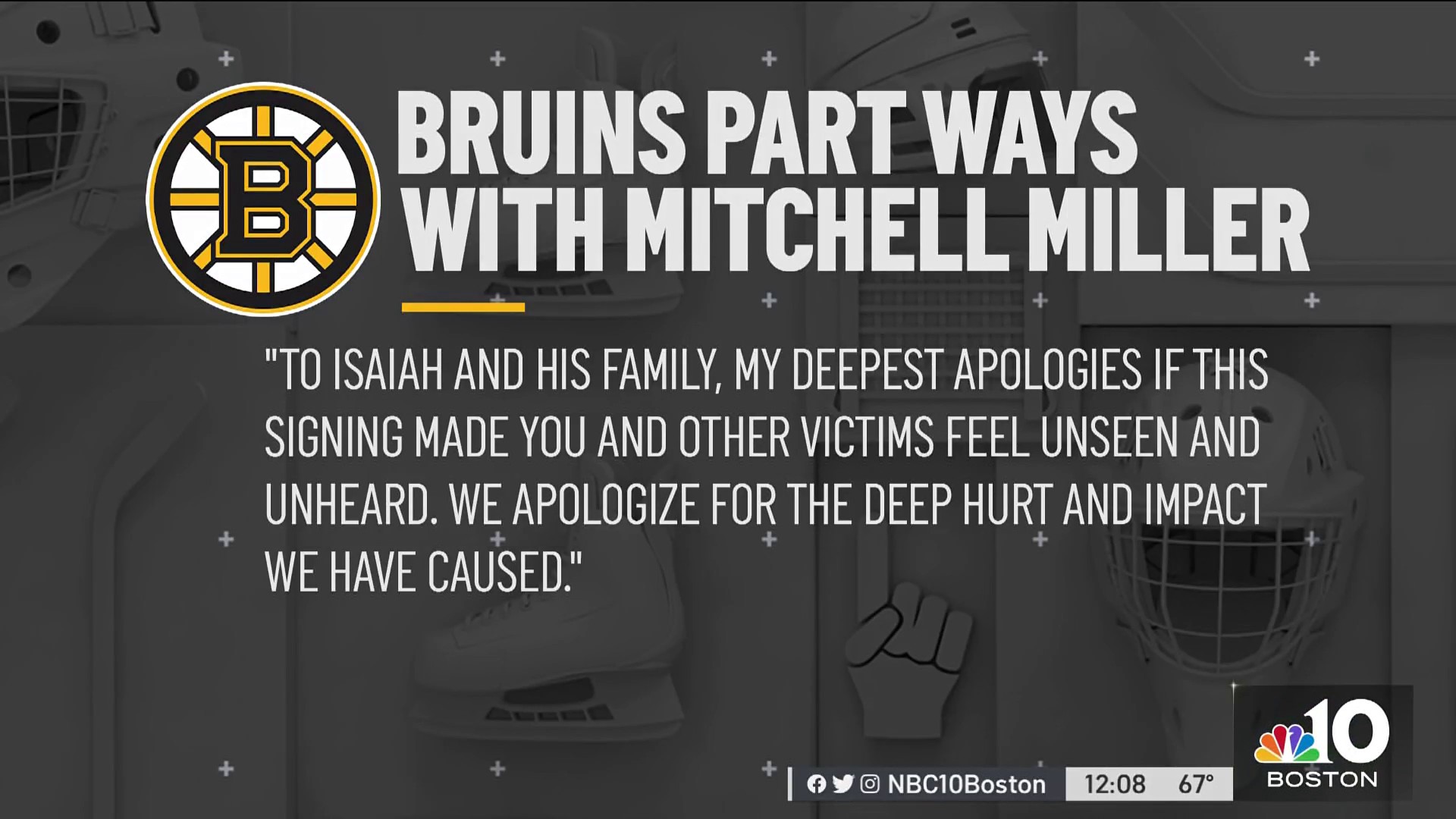 Mitchell Miller: Victim of adolescent bullying by Boston Bruins signee  denies he gave player his support