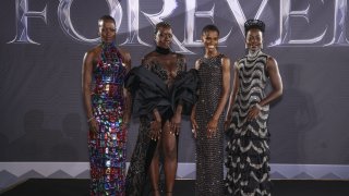 Florence Kasumba, from left, Danai Gurira, Letitia Wright and Lupita Nyong'o