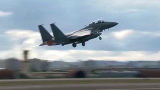 FILE - In this image taken from video, South Korean Air Force's F15K fighter jet takes off Tuesday, Oct. 4, 2022