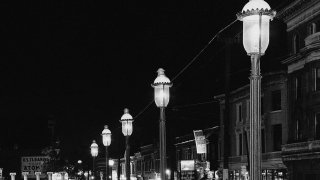 FILE - Gas lamps illuminate St. Louis' Gaslight Square