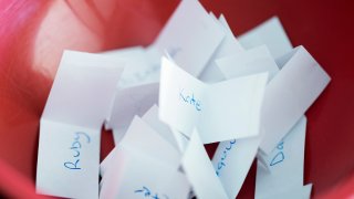 Generic paper slips with names in a bowl