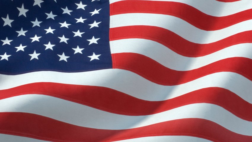 American flag waving in the wind.