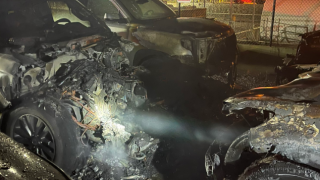 Cars damaged after a fire at Nantucket Airport