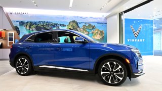 The VF-8 electric vehicle from VinFast, a Vietnamese automaker producing electric cars and SUV’s, is on display at their showroom in Santa Monica, California, on July 18, 2022.