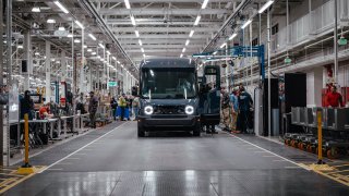 An Amazon Rivian electric delivery van at the company’s manufacturing facility in Normal, Illinois, US., on Monday, April 11, 2022.