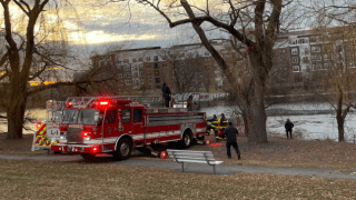 Everett Massachusetts Firefighters Try to Save Dog