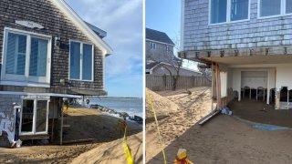 A damaged vacant home on Massachusetts' Plum Island after a storm blew through on Friday, Dec. 23, 2022.