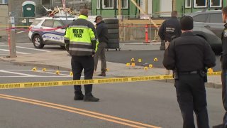 Boston police at the scene of a shooting in Dorchester on Monday, Dec. 5, 2022.