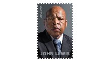 A photo of a stamp featuring John Lewis.