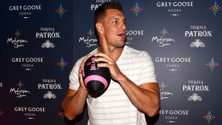 Rob Gronkowski, celebrates his retirement at Mohegan Sun FanDuel Sportsbook with family, friends and fans in Uncasville, Connecticut, on Sept. 10, 2022.