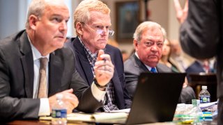 Defense attorney Jim Griffin, Alex Murdaugh and Dick Harpootlian listen to Creighton Waters in the double murder trial of Alex Murdaugh