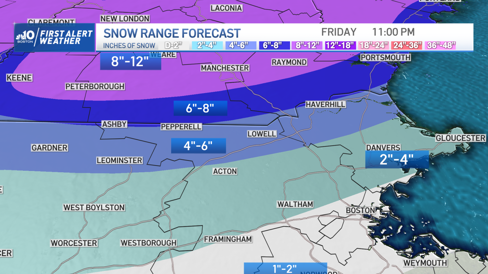 See Latest Snowfall Totals for Mass., New England as Storm Nears NBC
