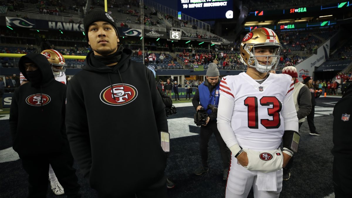 Quarterback Trey Lance of the San Francisco 49ers celebrates with News  Photo - Getty Images