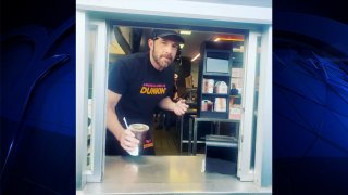 Ben Affleck at a Dunkin' drive-thru in Medford, Massachusetts