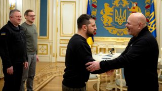 Ukraine’s President Volodymyr Zelenskiy and ICC Prosecutor Karim A. A. Khan QC meet, amid Russia’s attack on Ukraine, in Kyiv, Ukraine February 28, 2023.