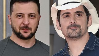 Volodymyr Zelensky, left, Brad Paisley, right.