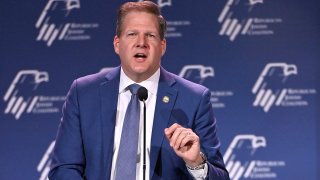 FILE - New Hampshire Gov. Chris Sununu speaks during the Republican Jewish Coalition (RJC) Annual Leadership Meeting at the Venetian Las Vegas in Las Vegas, Nevada on Nov. 19, 2022.