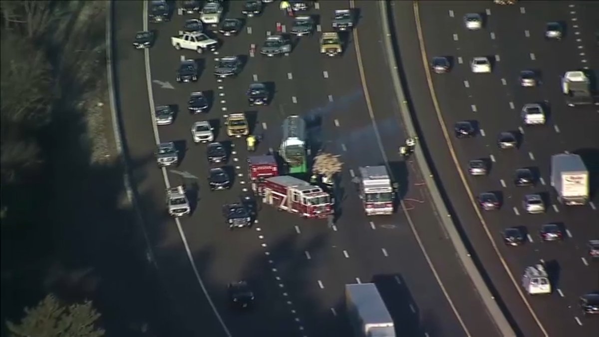I93 in Canton Traffic Today Truck Crash, Fuel Spill NBC Boston
