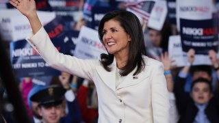 CHARLESTON, SOUTH CAROLINA – FEBRUARY 15: Republican presidential candidate Nikki Haley waves to supporters while arriving ather first campaign event on February 15, 2023 in Charleston, South Carolina. Former South Carolina Governor and United Nations ambassador Haley, officially announced her candidacy yesterday, making her the first Republican opponent to challenge former U.S. President Donald Trump. (Photo by Win McNamee/Getty Images)
