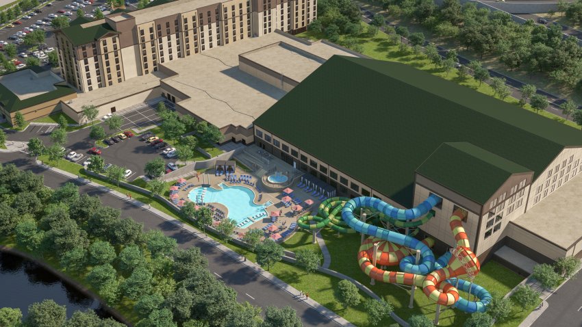 New renderings released Wednesday offer the first glimpse of the Great Wolf Lodge resort and waterpark coming to Mashantucket in 2025.