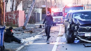 A car crashes into a utility pole