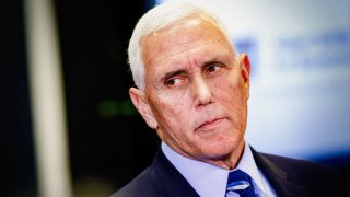 MIAMI, FL – JANUARY, 27:  Former Vice President Mike Pence answers questions from the press during a visit to Florida International University (FIU) in Miami, Florida, as part of the book tour for his New York Times bestselling book, So Help Me God, on Friday, Jan. 27, 2023. (Photo by Scott McIntyre/For The Washington Post via Getty Images)