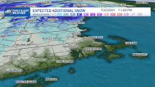 Expected snow totals around central and southern New England by Tuesday night.